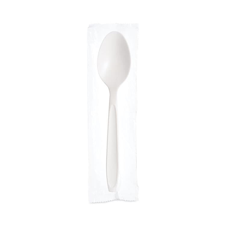 DART Reliance Mediumweight Cutlery, Individually Wrapped, Spoon, Plastic, White, 1,000/Carton (SCCRSW3) thumbnail 2