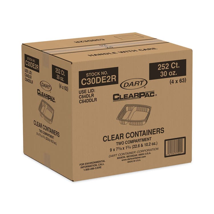 DART ClearPac Containers, 2 Compartments, 32.8 oz, 7.4 x 9 x 1.7, Clear, Plastic, 63/Pack, 4 Packs/Carton (DCCC30DE2R) thumbnail 2