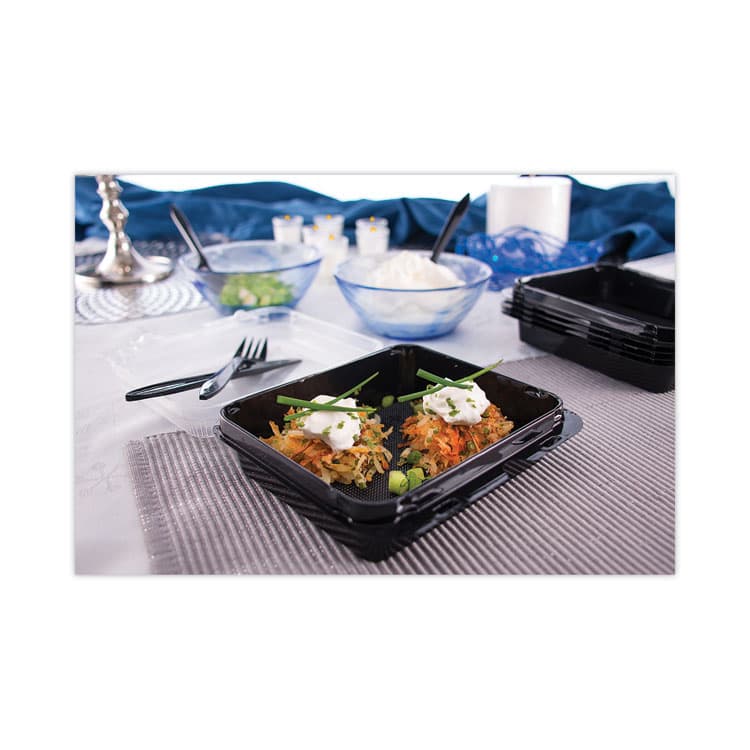 DART Creative Carryouts Hinged Plastic Hot Deli Boxes, Medium Snack Box, 18 oz, 6.22 x 5.9 x 2.1, Black/Clear, 200/Carton (SCC851611PS94) thumbnail 3