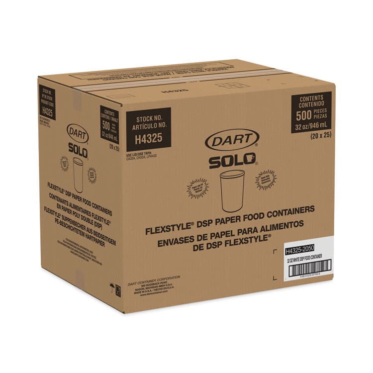 DART Flexstyle Double Poly Paper Containers, 32 oz, White, Paper, 25/Pack, 20 Packs/Carton (SCCH4325U) thumbnail 2
