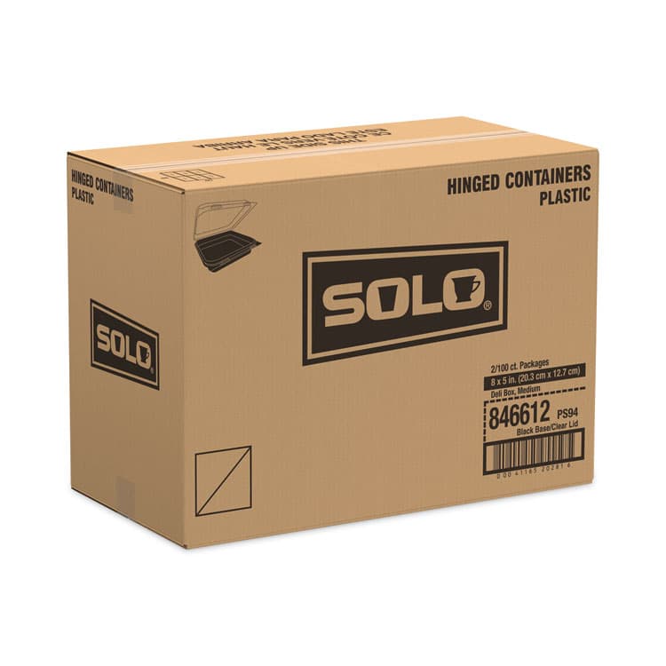 DART Creative Carryouts Hinged Plastic Hot Deli Boxes, 24 oz, 7.87 x 5.4 x 2.1, Black/Clear, 200/Carton (SCC846612PS94) thumbnail 2