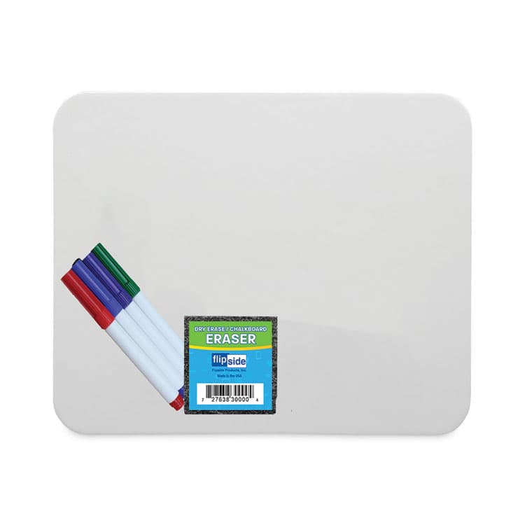 FLIPSIDE PRODUCTS Magnetic Dry Erase Board Set with Assorted Color Markers, 12" x 9", White Surface, 12/Pack (FLP31004)