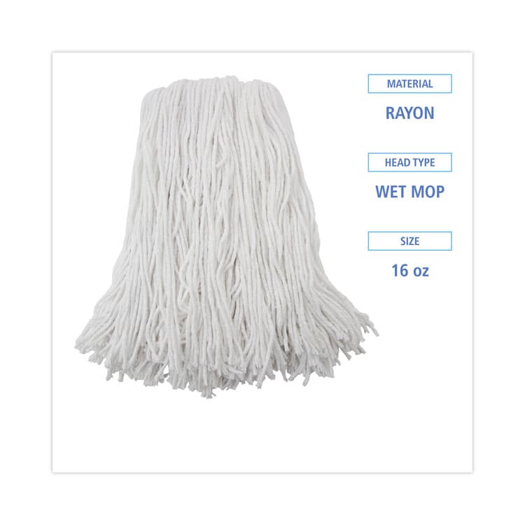 BOARDWALK Premium Cut-End Wet Mop Heads, Rayon, 16 oz, White, 12/Carton (BWK216RCT) thumbnail 2