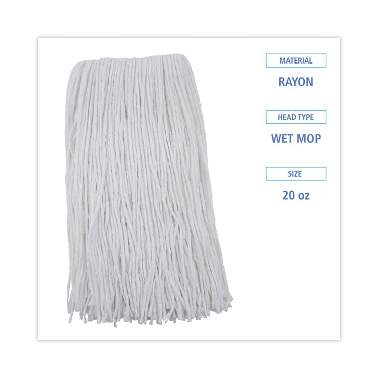 BOARDWALK Premium Cut-End Wet Mop Heads, Rayon, 20 oz, White, 12/Carton (BWK220RCT) thumbnail 2