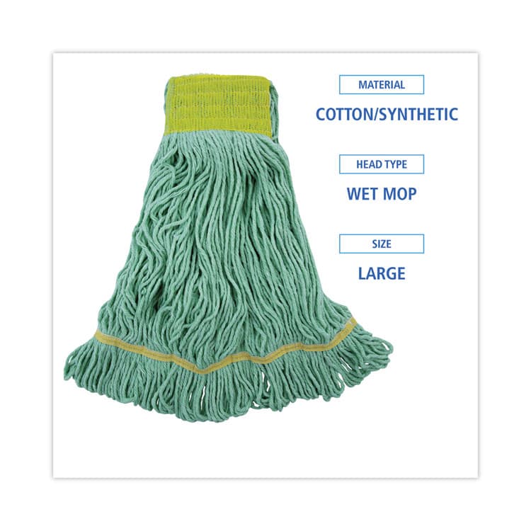 BOARDWALK EcoMop Looped-End Mop Head, Recycled Fibers, Large Size, Green, 12/Carton (BWK1200LCT) thumbnail 2