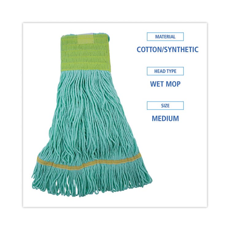 BOARDWALK EcoMop Looped-End Mop Head, Recycled Fibers, Medium Size, Green, 12/Carton (BWK1200MCT) thumbnail 2