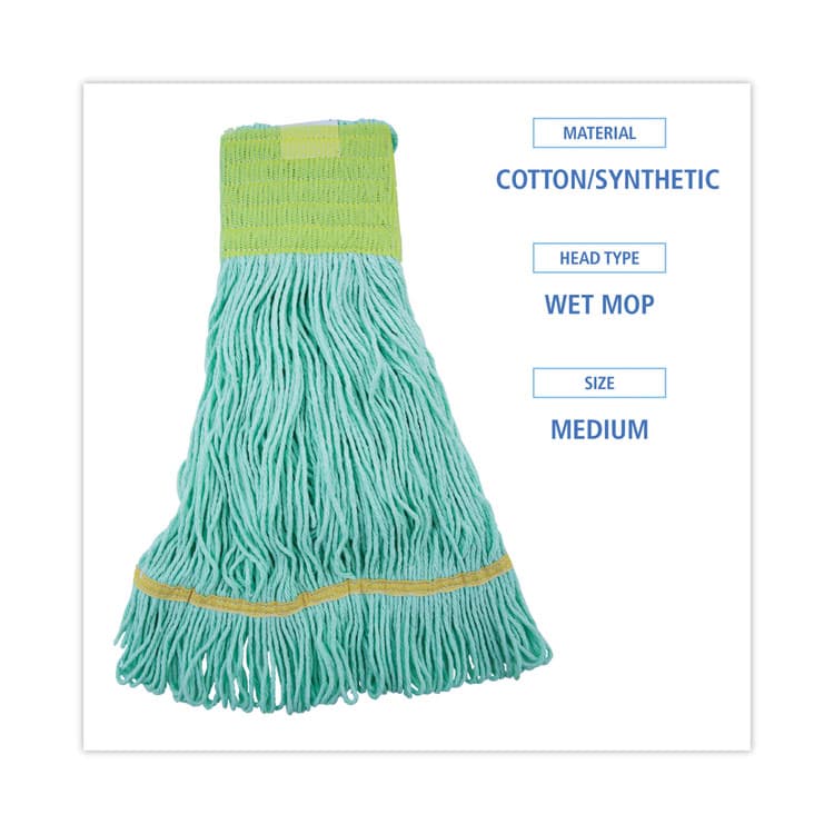 BOARDWALK EcoMop Looped-End Mop Head, Recycled Fibers, Medium Size, Green (BWK1200MEA) thumbnail 2