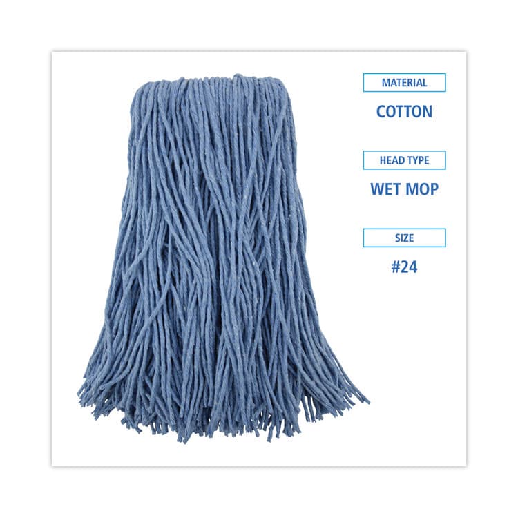 BOARDWALK Mop Head, Standard Head, Cotton/Synthetic Fiber, Cut-End, #24, Blue, 12/Carton (BWK2024B) thumbnail 2