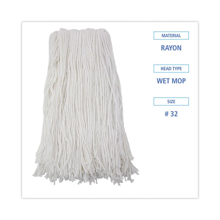 BOARDWALK Cut-End Wet Mop Head, Rayon, #32, White, 12/Carton (BWK2032RCT) thumbnail 2