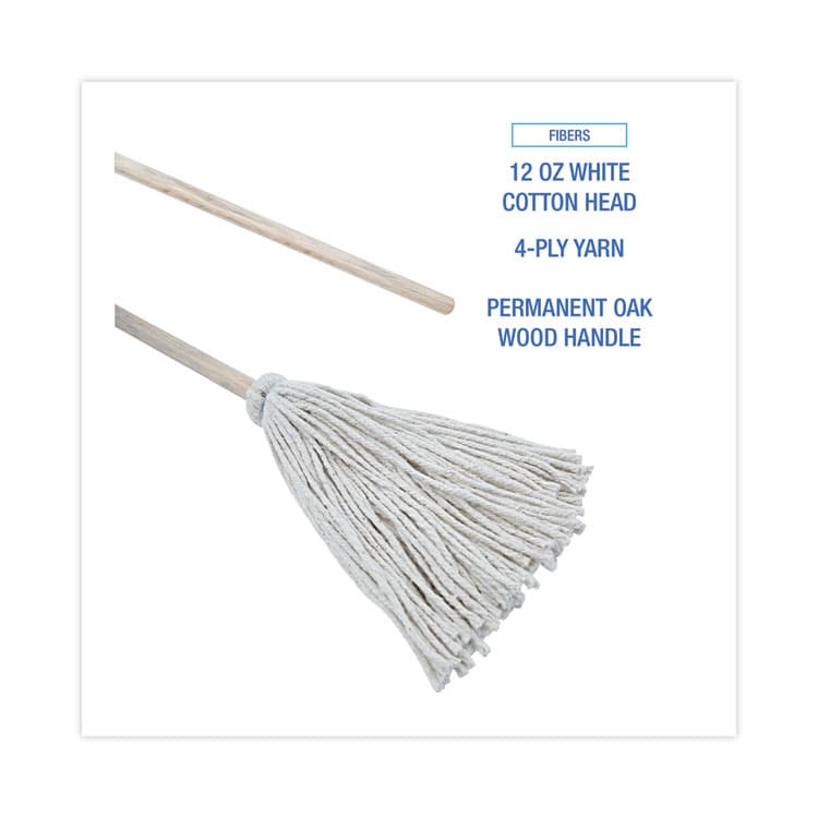 BOARDWALK Handle/Deck Mops, #12 White Cotton Head, 48" Natural Wood Handle, 6/Pack (BWK112C) thumbnail 3