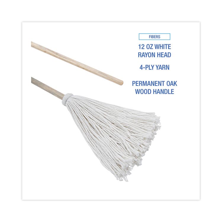 BOARDWALK Handle/Deck Mops, #12 White Rayon Head, 48" Natural Wood Handle, 6/Pack (BWK112R) thumbnail 3