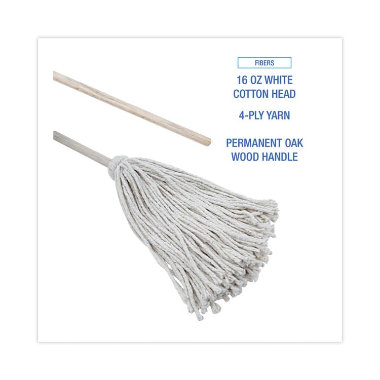 BOARDWALK Handle/Deck Mops, #16 White Cotton Head, 48" Natural Wood Handle (BWK116C) thumbnail 3