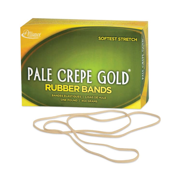 ALLIANCE RUBBER Pale Crepe Gold Rubber Bands, Size 117B, 0.06" Gauge, Golden Crepe, 1 lb Box, 300/Box (ALL21405)