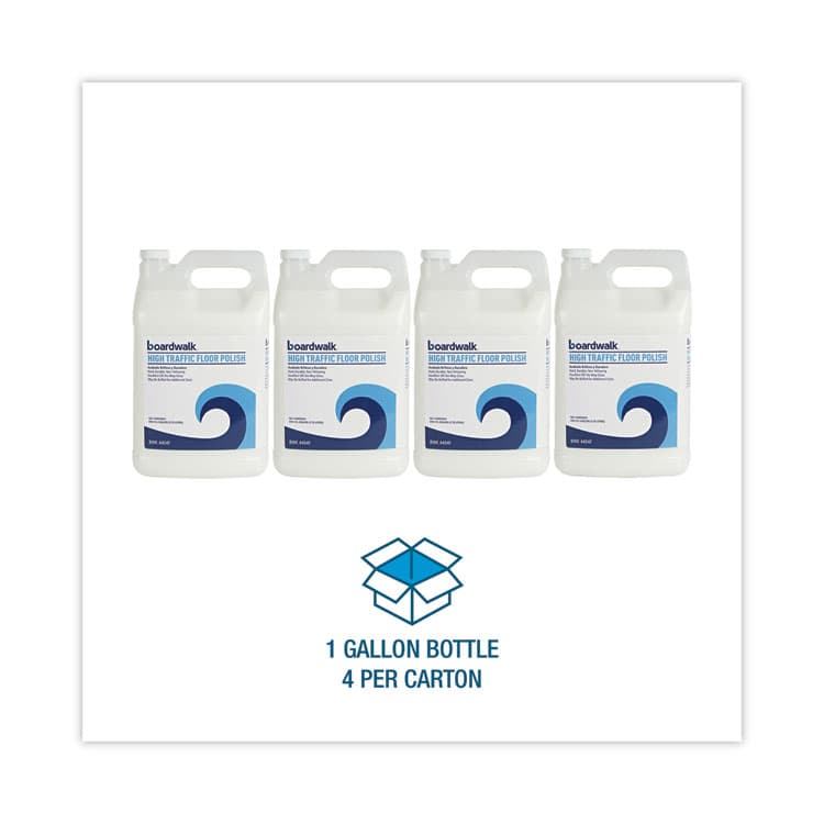 BOARDWALK High Traffic Floor Polish, Apply 3 to 5 Coats per Application, Unscented, 1 gal Bottle, 4/Carton (BWK4404F) thumbnail 2