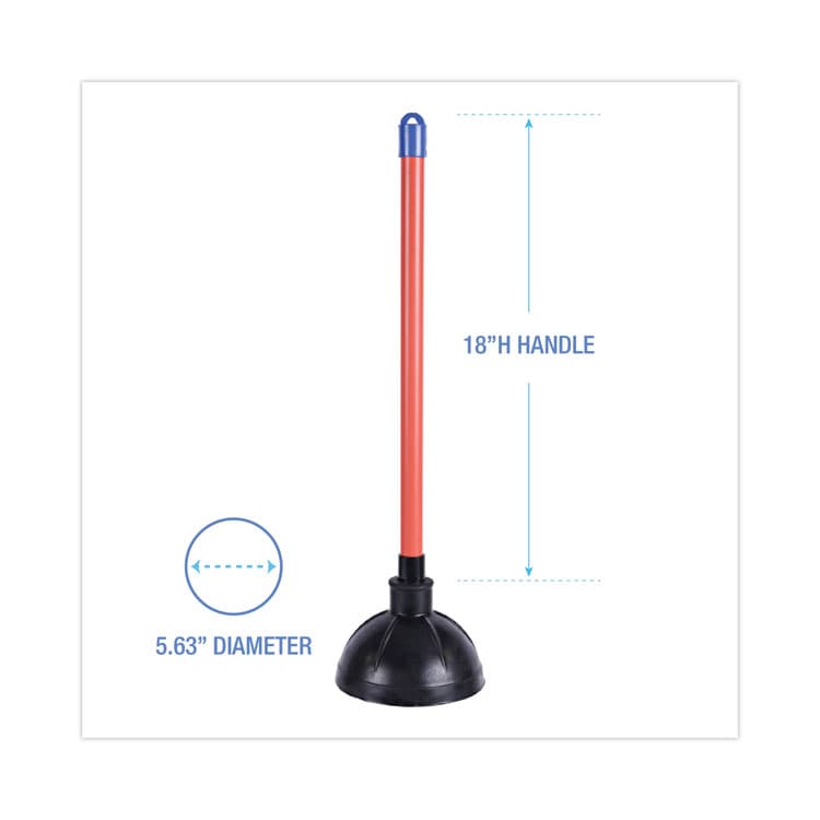 BOARDWALK Toilet Plunger, 18" Plastic Handle, 5.63" dia, Red/Black, 6/Carton (BWK09201) thumbnail 2