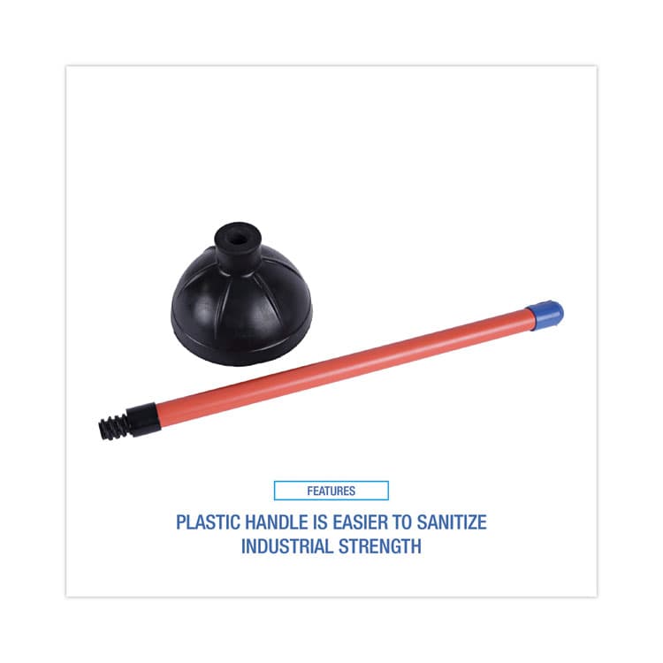 BOARDWALK Toilet Plunger, 18" Plastic Handle, 5.63" dia, Red/Black, 6/Carton (BWK09201) thumbnail 3