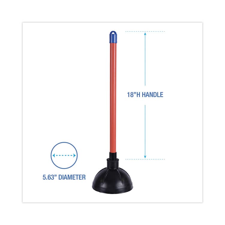 BOARDWALK Toilet Plunger, 18" Plastic Handle, 5.63" dia, Red/Black (BWK09201EA) thumbnail 2