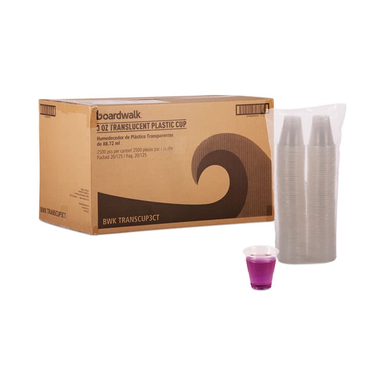 BOARDWALK Translucent Plastic Cold Cups, 3 oz, 125/Sleeve, 20 Sleeves/Carton (BWKTRANSCUP3CT)