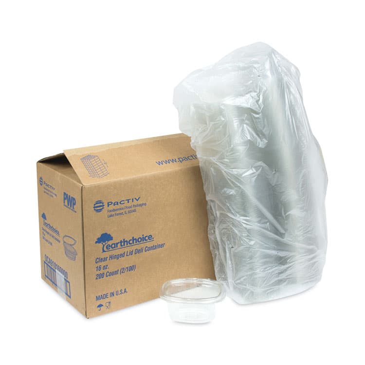 PACTIV EVERGREEN CORPORATION EarthChoice Recycled PET Hinged Container, 16 oz, 4.92 x 5.87 x 2.48, Clear, Plastic, 200/Carton (PCT0CA910160000) thumbnail 4