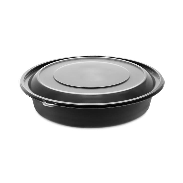 PACTIV EVERGREEN CORPORATION EarthChoice MealMaster Container with Lid, 48 oz, 9" Diameter x 2.12" h, Black/Clear, Plastic, 150/Carton (PCT0CN80948CSTC)