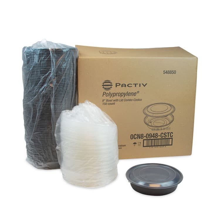 PACTIV EVERGREEN CORPORATION EarthChoice MealMaster Container with Lid, 48 oz, 9" Diameter x 2.12" h, Black/Clear, Plastic, 150/Carton (PCT0CN80948CSTC) thumbnail 4