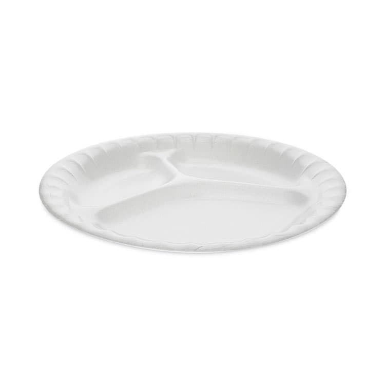 PACTIV EVERGREEN CORPORATION Placesetter Deluxe Laminated Foam Dinnerware, 3-Compartment Plate, 8.88" dia, White, 500/Carton (PCT0TK100110000)