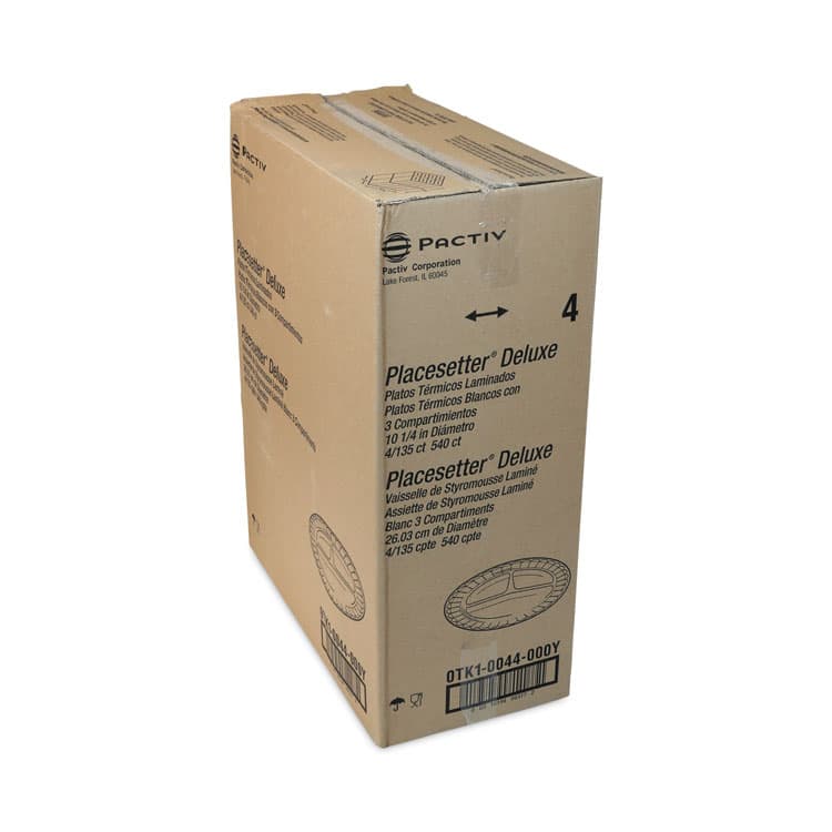 PACTIV EVERGREEN CORPORATION Placesetter Deluxe Laminated Foam Dinnerware, 3-Compartment Plate, 10.25" dia, White, 540/Carton (PCT0TK10044000Y) thumbnail 2