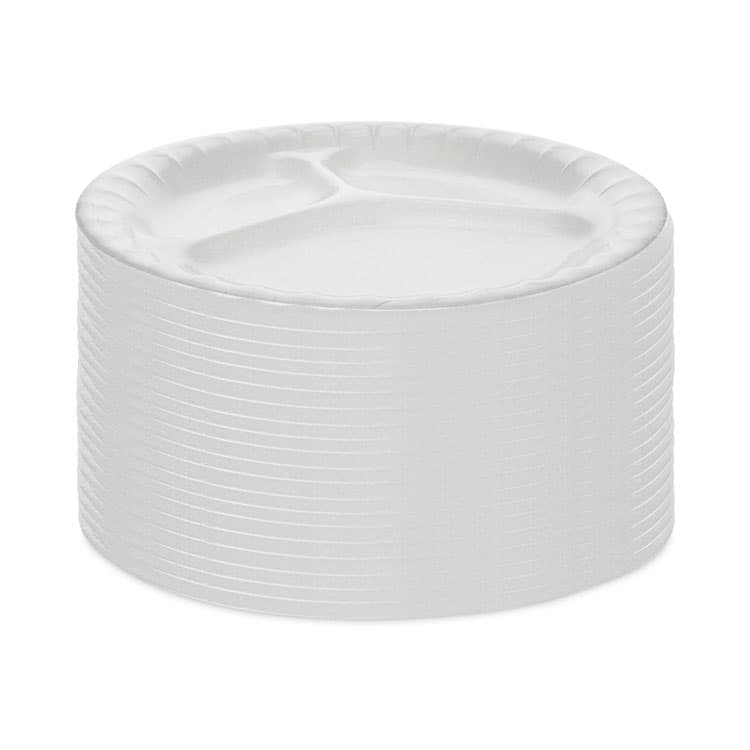 PACTIV EVERGREEN CORPORATION Placesetter Deluxe Laminated Foam Dinnerware, 3-Compartment Plate, 8.88" dia, White, 500/Carton (PCT0TK100110000) thumbnail 2
