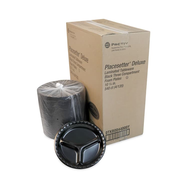 PACTIV EVERGREEN CORPORATION Placesetter Deluxe Laminated Foam Dinnerware, 3-Compartment Plate, 10.25" dia, Black, 540/Carton (PCT0TKB0044000Y) thumbnail 4