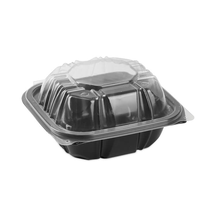 PACTIV EVERGREEN CORPORATION EarthChoice Vented Dual Color Microwavable Hinged Lid Container, 16 oz, 6 x 6 x 3.1, Black/Clear, Plastic, 321/Carton (PCTDC6610B000)