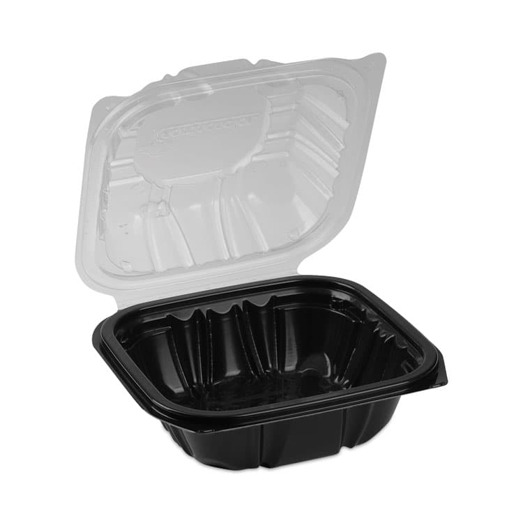 PACTIV EVERGREEN CORPORATION EarthChoice Vented Dual Color Microwavable Hinged Lid Container, 16 oz, 6 x 6 x 3.1, Black/Clear, Plastic, 321/Carton (PCTDC6610B000) thumbnail 2