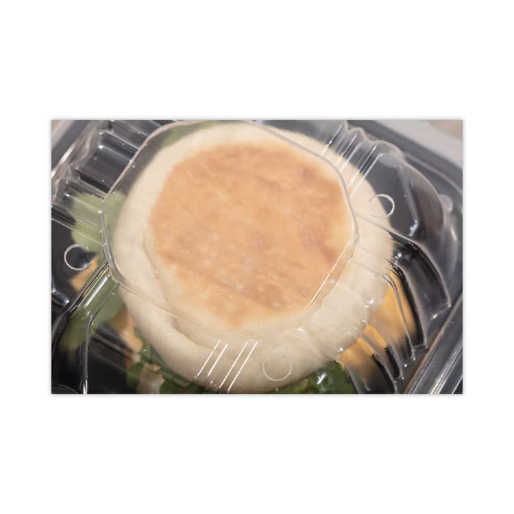 PACTIV EVERGREEN CORPORATION EarthChoice Vented Dual Color Microwavable Hinged Lid Container, 16 oz, 6 x 6 x 3.1, Black/Clear, Plastic, 321/Carton (PCTDC6610B000) thumbnail 3