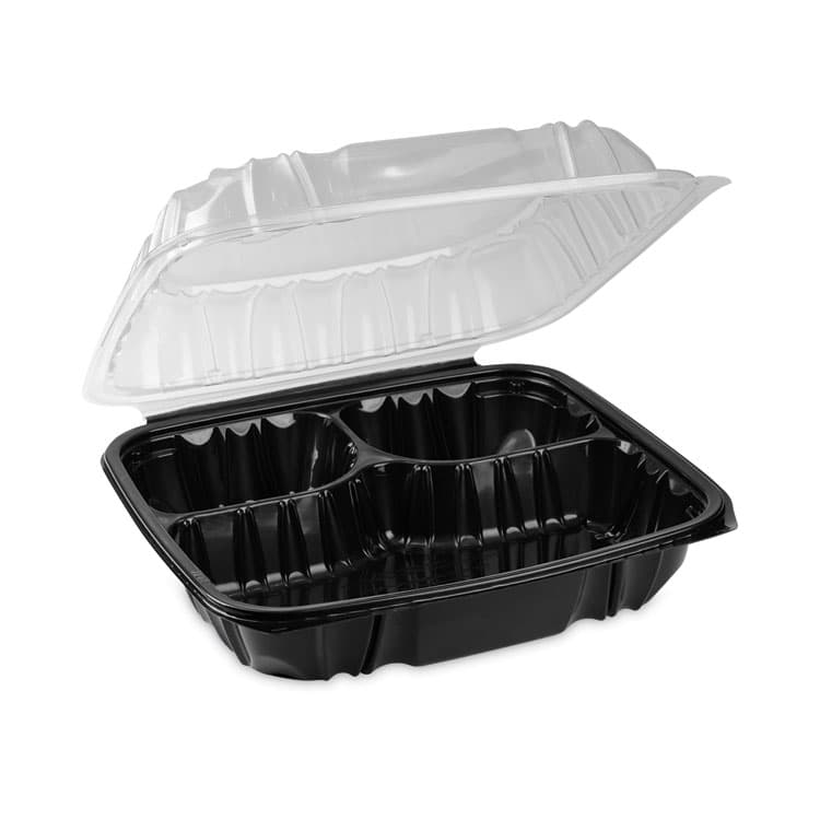 PACTIV EVERGREEN CORPORATION EarthChoice Vented Dual Color Microwavable Hinged Lid Container, 3 Compartments, 54 oz, Black/Clear, Plastic, 132/Carton (PCTDC109310B000) thumbnail 2