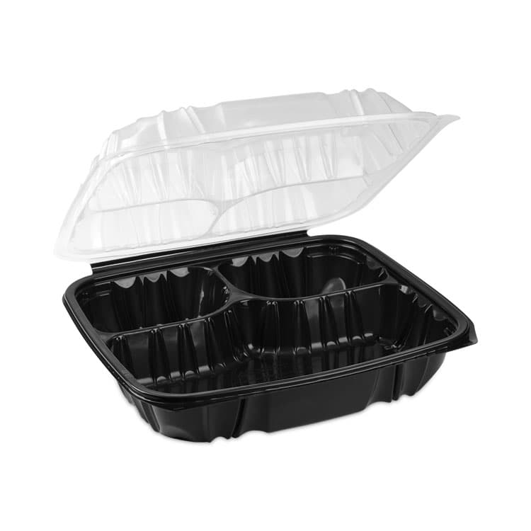 PACTIV EVERGREEN CORPORATION EarthChoice Vented Dual Color Microwavable Hinged Lid Container, 3-Compartment Base/Lid, 54 oz, Black/Clear, Plastic, 132/CT (PCTDC109330B000) thumbnail 2