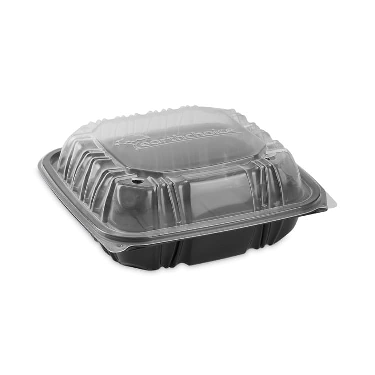 PACTIV EVERGREEN CORPORATION EarthChoice Vented Dual Color Microwavable Hinged Lid Container, 28 oz, 7.5 x 7.5 x 3.1, Black/Clear, Plastic, 150/Carton (PCTDC757100B000)