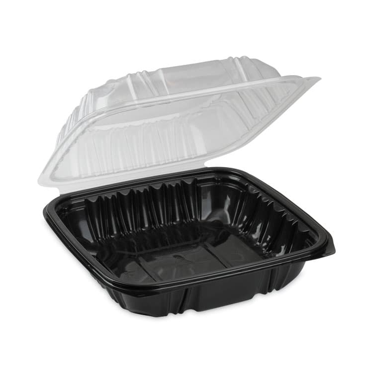 PACTIV EVERGREEN CORPORATION EarthChoice Vented Dual Color Microwavable Hinged Lid Container, 28 oz, 7.5 x 7.5 x 3.1, Black/Clear, Plastic, 150/Carton (PCTDC757100B000) thumbnail 2