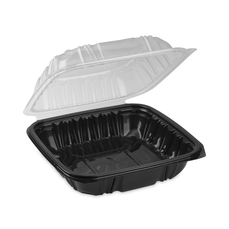 PACTIV EVERGREEN CORPORATION EarthChoice Vented Dual Color Microwavable Hinged Lid Container, 38 oz, 8.5 x 8.6 x 3.1, Black/Clear, Plastic, 150/Carton (PCTDC858100B000) thumbnail 2