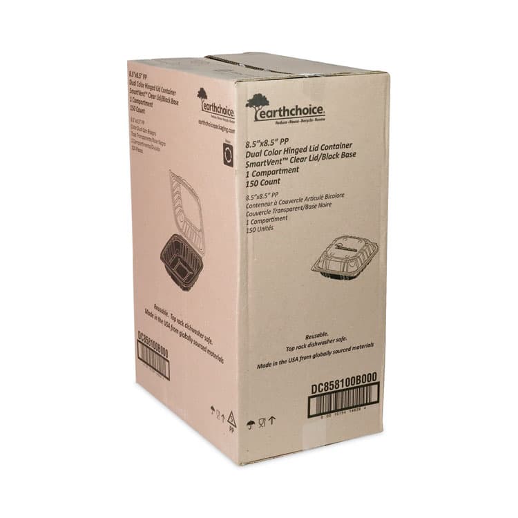 PACTIV EVERGREEN CORPORATION EarthChoice Vented Dual Color Microwavable Hinged Lid Container, 38 oz, 8.5 x 8.6 x 3.1, Black/Clear, Plastic, 150/Carton (PCTDC858100B000) thumbnail 3