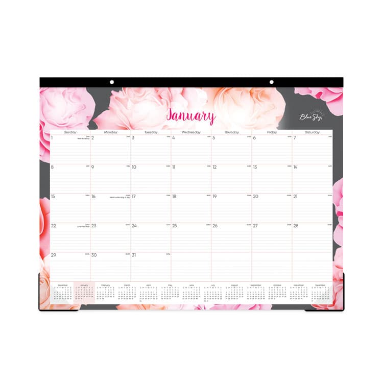 BLUE SKY Joselyn Desk Pad, Rose Artwork, 22 x 17, White/Pink/Peach Sheets, Black Binding, Clear Corners, 12-Month (Jan to Dec): 2026 (BLS102714)