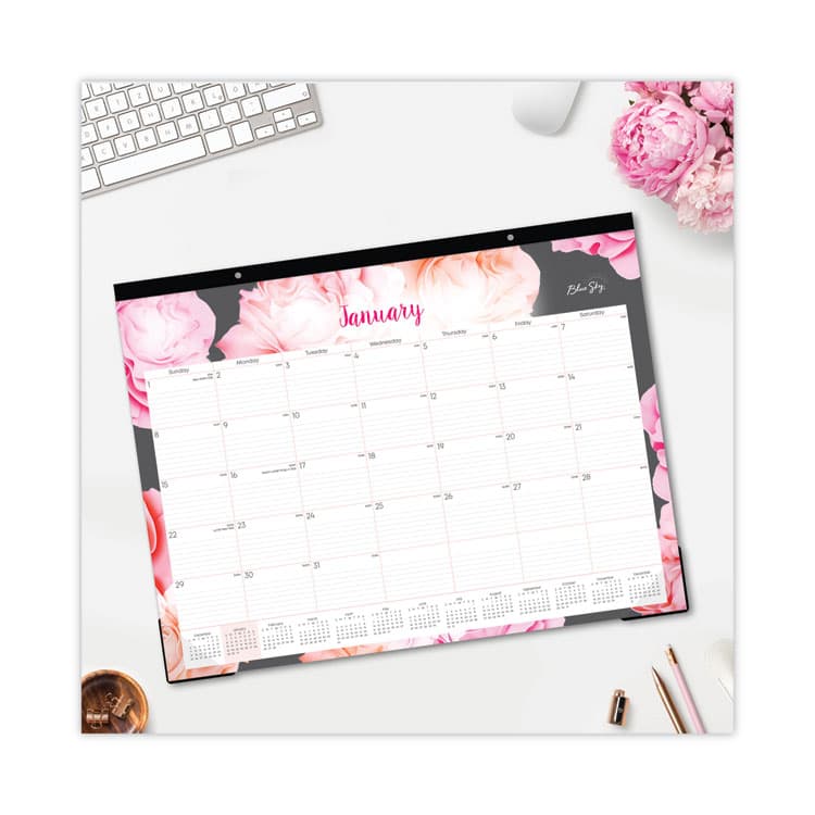 BLUE SKY Joselyn Desk Pad, Rose Artwork, 22 x 17, White/Pink/Peach Sheets, Black Binding, Clear Corners, 12-Month (Jan to Dec): 2026 (BLS102714) thumbnail 4