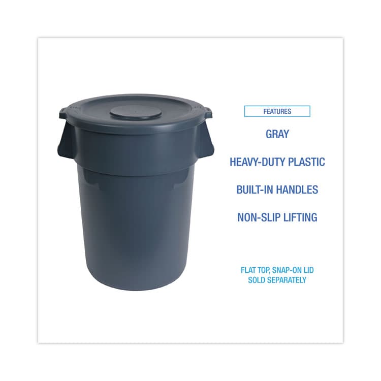 BOARDWALK Round Waste Receptacle, 32 gal, Linear-Low-Density Polyethylene, Gray (BWK32GLWRGRA) thumbnail 3