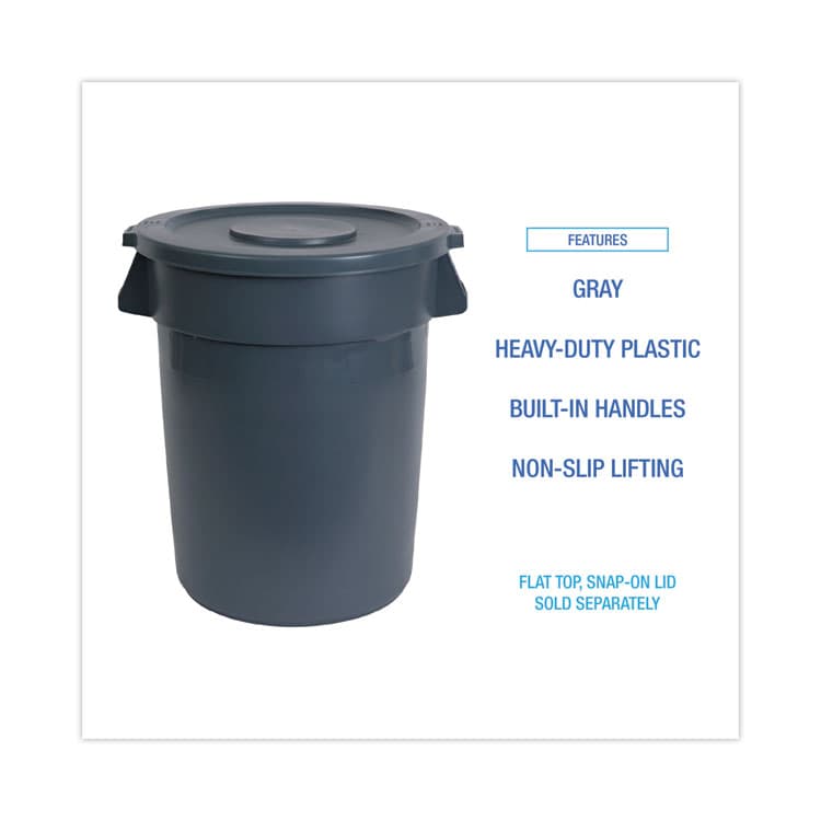 BOARDWALK Round Waste Receptacle, 44 gal, Plastic, Gray (BWK44GLWRGRA) thumbnail 3