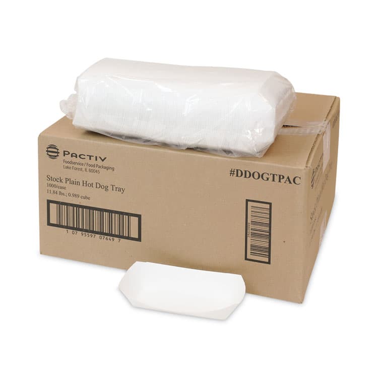 PACTIV EVERGREEN CORPORATION Paperboard Boat Basket, Hot Dog Tray with Perforations, 7 x 1.75 x 1.4, White, Paper, 1,000/Carton (PCTDDOGTPAC) thumbnail 4