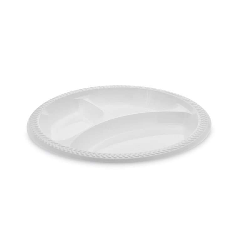 PACTIV EVERGREEN CORPORATION Meadoware Impact Plastic Dinnerware, 3-Compartment Plate, 10.25" dia, White, 500/Carton (PCTMIC10Y) thumbnail 2