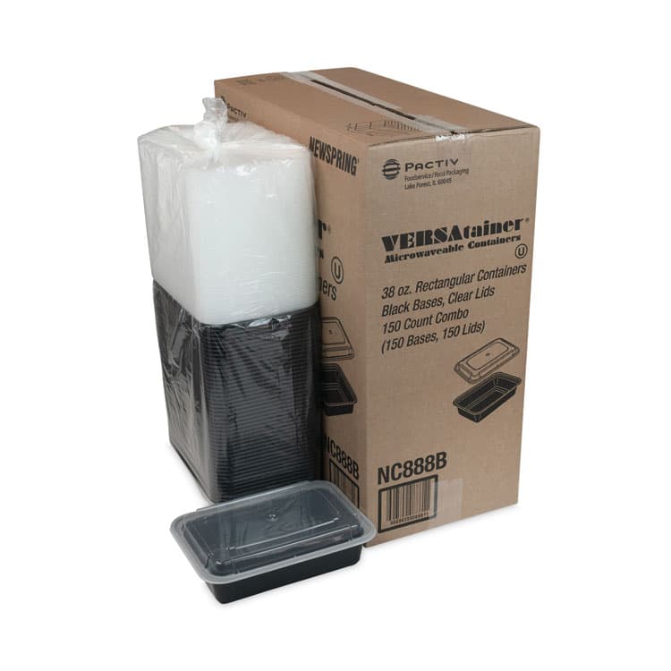 PACTIV EVERGREEN CORPORATION Newspring VERSAtainer Microwavable Containers, 38 oz, 8.8 x 6 x 2.5, Black/Clear, Plastic, 150/Carton (PCTNC888B) thumbnail 4