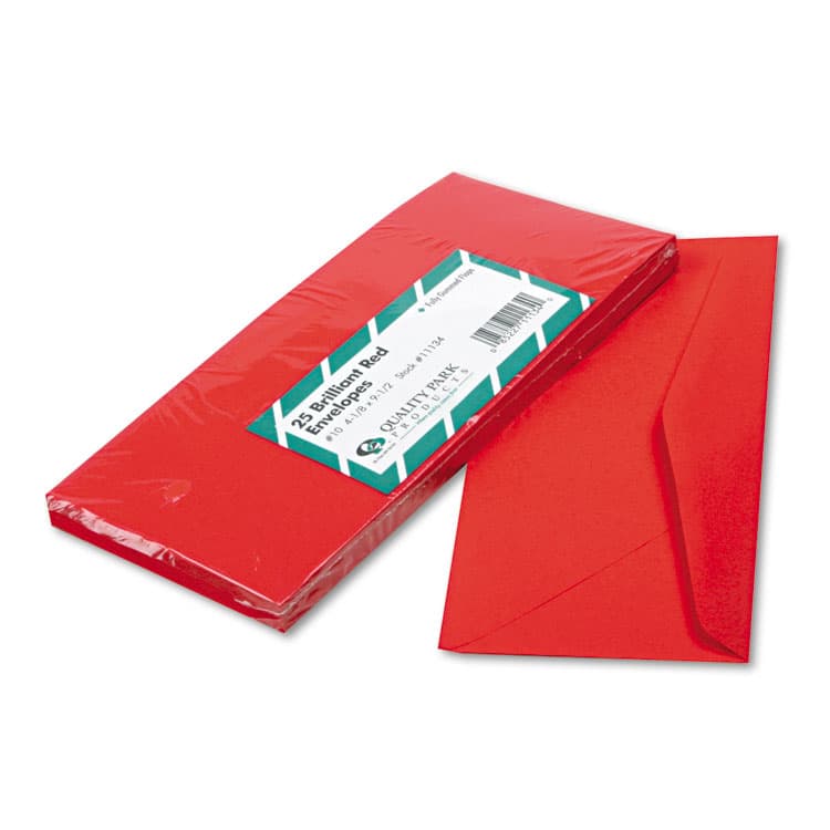 QUALITY PARK PRODUCTS Colored Envelope, #10, Commercial Flap, Gummed Closure, 4.13 x 9.5, Red, 25/Pack (QUA11134) thumbnail 2