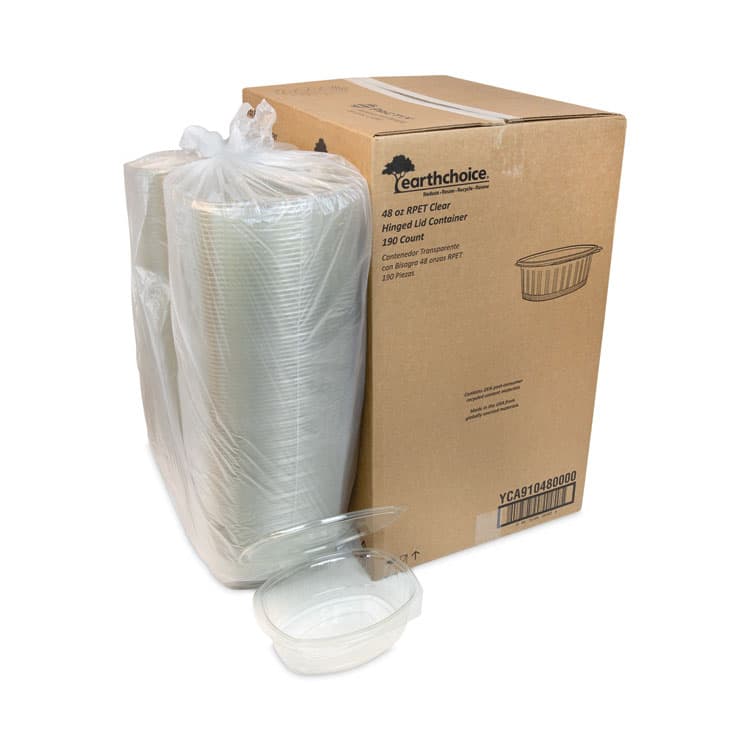 PACTIV EVERGREEN CORPORATION EarthChoice Recycled PET Hinged Container, 48 oz, 8.87 x 7.25 x 2.93, Clear, Plastic, 190/Carton (PCTYCA910480000) thumbnail 4