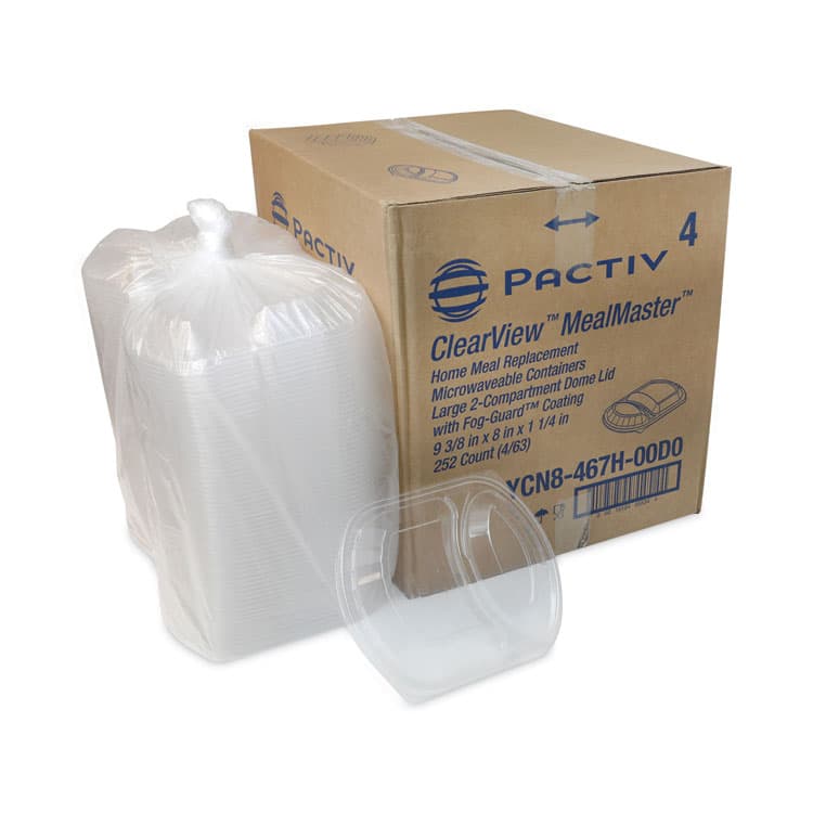 PACTIV EVERGREEN CORPORATION ClearView MealMaster Lid with Fog Gard Coating, Large 2-Compartment Dome Lid, 9.37 x 8 x 1.25, Clear, Plastic, 252/Carton (PCTYCN8467H00D0) thumbnail 4