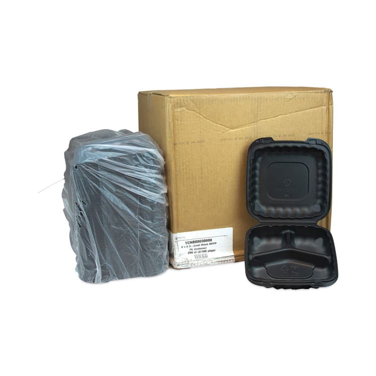 PACTIV EVERGREEN CORPORATION EarthChoice SmartLock Microwavable MFPP Hinged Lid Container, 3 Compartments, 8.35 x 8.5 x 3.1, Black, Plastic, 200/Carton (PCTYCNB08030000) thumbnail 4