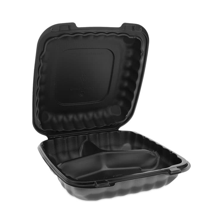 PACTIV EVERGREEN CORPORATION EarthChoice SmartLock Microwavable MFPP Hinged Lid Container, 3 Compartments, 9.33 x 8.88 x 3.1, Black, Plastic, 120/Carton (PCTYCNB09030000) thumbnail 2